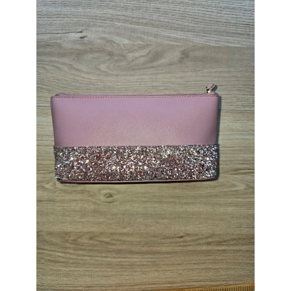 KATE SPADE New York Greta Court Glitter Cosmetic Bag Pink Sparkling w/Pocket